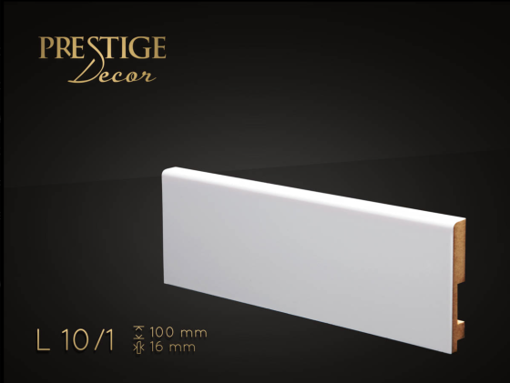 Listwa Prestige Decor L 10/1. Lakierowana, kolor biały RAL 9003. Wymiary 100x16x2500 mm.