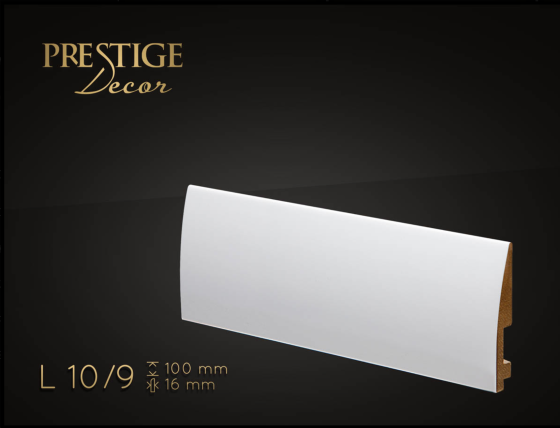 Listwa Prestige Decor L 10/9. Lakierowana, kolor biały RAL 9003. Wymiary 100x16x2500 mm.